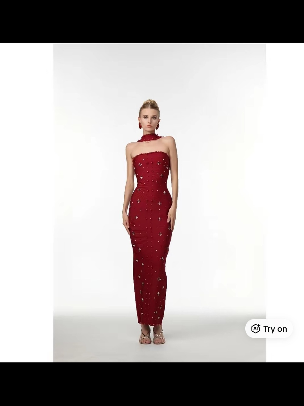 Bella Barnett Strapless Red Embellished Column Dress